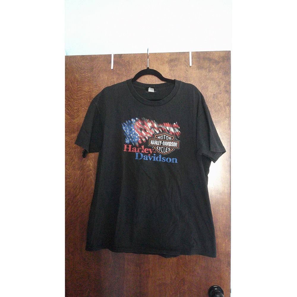 Harley Davidson Vintage T-Shirt Mens XL Black American Flag Milwaukee WI Tee